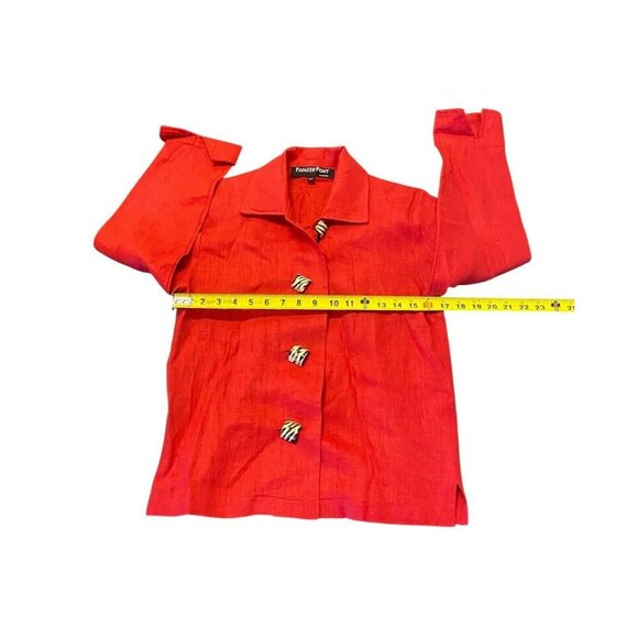 VTG Painted Pony Blazer Short Jacket Womens XS Linen Red Zebra Wooden Button USA - Picture 3 of 7